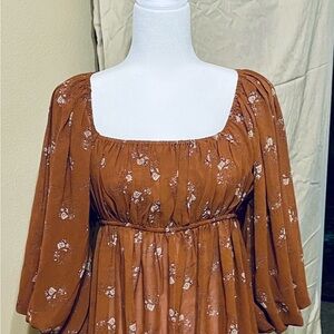 Peplum Floral Puff Sleeve Top